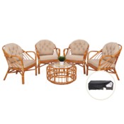 Meble ogrodowe rattanowe Panama Orange / Latte 4+1 + Pokrowiec na meble ogrodowe 150 x 200 x 70 cm czarny