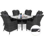 Meble ogrodowe technorattanowe Bristol Round Elegant 150 cm Grey / Grey Melange 6+1 + Pokrowiec na meble ogrodowe 280 x 230 x 80 cm czarny