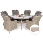 Meble ogrodowe technorattanowe Bristol Round Elegant 150 cm Beige / Beige Melange 6+1 + Skrzynia ogrodowa Lorca Mini Beige