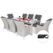 Meble ogrodowe technorattanowe Bristol 230 cm White / Grey 8+1 + Pokrowiec na meble ogrodowe 180 x 300 x 70 cm czarny