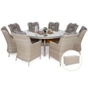 Meble ogrodowe technorattanowe Bristol Round Elegant 180 cm Beige / Beige Melange 8+1 + Skrzynia ogrodowa Lorca Mini Beige