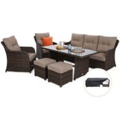 Meble ogrodowe technorattanowe Bergamo Brown Mat / Brown Melange + Pokrowiec na meble ogrodowe 280 x 230 x 80 cm czarny