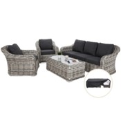 Meble ogrodowe technorattanowe Foggia Light Grey / Grey Melange + Pokrowiec na meble ogrodowe 180 x 300 x 70 cm czarny