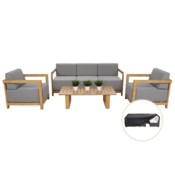 Meble ogrodowe aluminiowe Lyon Teak / Fog Grey + Pokrowiec na meble ogrodowe 280 x 230 x 80 cm czarny