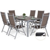 Meble ogrodowe aluminiowe Ibiza 150 cm Silver / Taupe 6+1 + Pokrowiec na meble ogrodowe 150 x 200 x 70 cm czarny