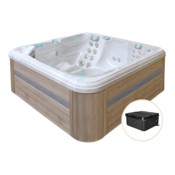 Wanna ogrodowa z hydromasażem Aquess Reflect 4202 7-osobowa Sterling White / OAK + Podnośnik pokrywy Aquess PRO do wanny ogrodowej