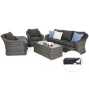 Meble ogrodowe technorattanowe Foggia Silk Grey / Grey Melange + Pokrowiec na meble ogrodowe 180 x 300 x 70 cm czarny