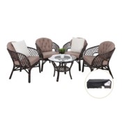 Meble ogrodowe rattanowe Havana Brown / Cappuccino 4+1 + Pokrowiec na meble ogrodowe 150 x 200 x 70 cm czarny