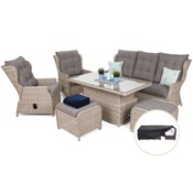 Meble ogrodowe technorattanowe Memfis Beige / Beige Melange + Pokrowiec na meble ogrodowe 280 x 230 x 80 cm czarny