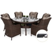 Meble ogrodowe technorattanowe Bristol Round Elegant 150 cm Brown Mat / Brown Melange 6+1 + Pokrowiec na meble ogrodowe 280 x 230 x 80 cm czarny