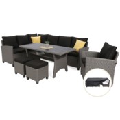 Narożne meble ogrodowe technorattanowe Lagos Muddy Grey / Black Melange + Pokrowiec na meble ogrodowe 280 x 230 x 80 cm czarny