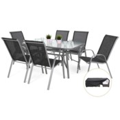 Meble ogrodowe metalowe Sevilla 150 cm Silver / Black Melange 6+1 + Pokrowiec na meble ogrodowe 150 x 200 x 70 cm czarny