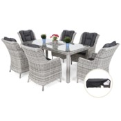 Meble ogrodowe technorattanowe Bristol 180 cm Light Grey / Grey Melange 6+1 + Pokrowiec na meble ogrodowe 280 x 230 x 80 cm czarny