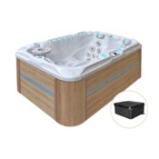 Wanna ogrodowa z hydromasażem Aquess Pleasure 5202 5-osobowa Sterling White / OAK + Podnośnik pokrywy Aquess PRO do wanny ogrodowej