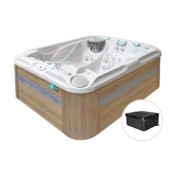 Wanna ogrodowa z hydromasażem Aquess Soulmate 3202 3-osobowa Sterling White / OAK + Podnośnik pokrywy Aquess PRO do wanny ogrodowej