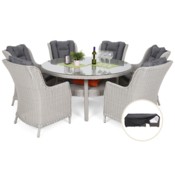 Meble ogrodowe technorattanowe Bristol Round Elegant 150 cm White / Grey 6+1 + Pokrowiec na meble ogrodowe 280 x 230 x 80 cm czarny