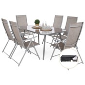 Meble ogrodowe metalowe Casablanca 150 cm Silver / Taupe Melange 6+1 + Pokrowiec na meble ogrodowe 150 x 200 x 70 cm czarny