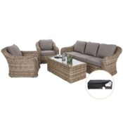Meble ogrodowe technorattanowe Foggia Beige / Beige Melange + Pokrowiec na meble ogrodowe 180 x 300 x 70 cm czarny