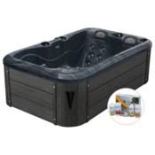 Wanna ogrodowa z hydromasażem Aquess Zenya 1201 3-osobowa Dark Stone / Grey + Zestaw do wanny Whirlpool Set 1 Chemoform 