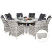Meble ogrodowe technorattanowe Bristol Round Elegant 180 cm Light Grey / Grey Melange 8+1 + Skrzynia ogrodowa Lorca Mini Light Grey
