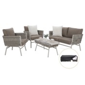 Meble ogrodowe technorattanowe Tasos Cream / Latte + Pokrowiec na meble ogrodowe 180 x 300 x 70 cm czarny