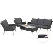 Meble ogrodowe technorattanowe Almeria Grey / Grey Melange + Pokrowiec na meble ogrodowe 280 x 230 x 80 cm czarny