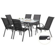 Meble ogrodowe metalowe Sevilla 145 cm Grey / Black 6+1 + Pokrowiec na meble ogrodowe 150 x 200 x 70 cm czarny