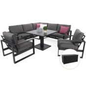 Narożne meble ogrodowe aluminiowe Sorrento Comfort Grey / Grey Melange + Skrzynia ogrodowa wzmocniona Orebro 984 l Black