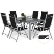 Meble ogrodowe aluminiowe Ibiza 150 cm Silver / Black 6+1 + Pokrowiec na meble ogrodowe 150 x 200 x 70 cm czarny