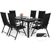 Meble ogrodowe aluminiowe Ibiza 150 cm Black / Black 6+1 + Pokrowiec na meble ogrodowe 150 x 200 x 70 cm czarny