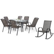 Meble ogrodowe metalowe Sevilla 150 cm Atlanta Grey / Brown Triangles 6+1 z fotelem Sevilla Black / Grey Melange