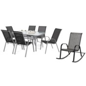 Meble ogrodowe metalowe Sevilla 150 cm Silver / Black 6+1 z fotelem Sevilla Black / Grey Melange
