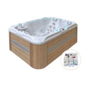Wanna ogrodowa z hydromasażem Aquess Sensation 6102 3-osobowa Sterling White / OAK + Zestaw do wanny Aqua Pure Water Care