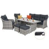 Meble ogrodowe technorattanowe Bergamo Light Grey / Grey Melange + Pokrowiec na meble ogrodowe 280 x 230 x 80 cm czarny