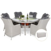 Meble ogrodowe technorattanowe Bristol Round Elegant 150 cm White / Grey 6+1 + Skrzynia ogrodowa Lorca Mini White