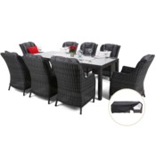 Meble ogrodowe technorattanowe Bristol 230 cm Grey / Grey Melange 8+1 + Pokrowiec na meble ogrodowe 180 x 300 x 70 cm czarny