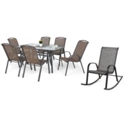 Meble ogrodowe metalowe Sevilla 150 cm Atlanta Grey / Brown Melange 6+1 z fotelem Sevilla Black / Grey Melange