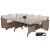 Narożnik ogrodowy technorattanowy Lagos Khaki Grey / Beige Melange + Pokrowiec na meble ogrodowe 180 x 300 x 70 cm czarny