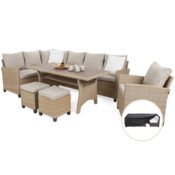 Narożne meble ogrodowe technorattanowe Lagos Beige / Ecru + Pokrowiec na meble ogrodowe 280 x 230 x 80 cm czarny