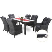 Meble ogrodowe technorattanowe Bristol 180 cm Grey / Grey Melange 6+1 + Pokrowiec na meble ogrodowe 280 x 230 x 80 cm czarny
