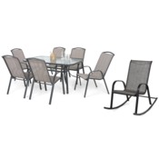 Meble ogrodowe metalowe Sevilla 150 cm Atlanta Grey / Beige Striped 6+1 z fotelem Sevilla Black / Grey Melange