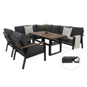 Narożne meble aluminiowe Turyn Dark Grey / Grey Melange + Pokrowiec na meble ogrodowe 280 x 230 x 80 cm czarny 