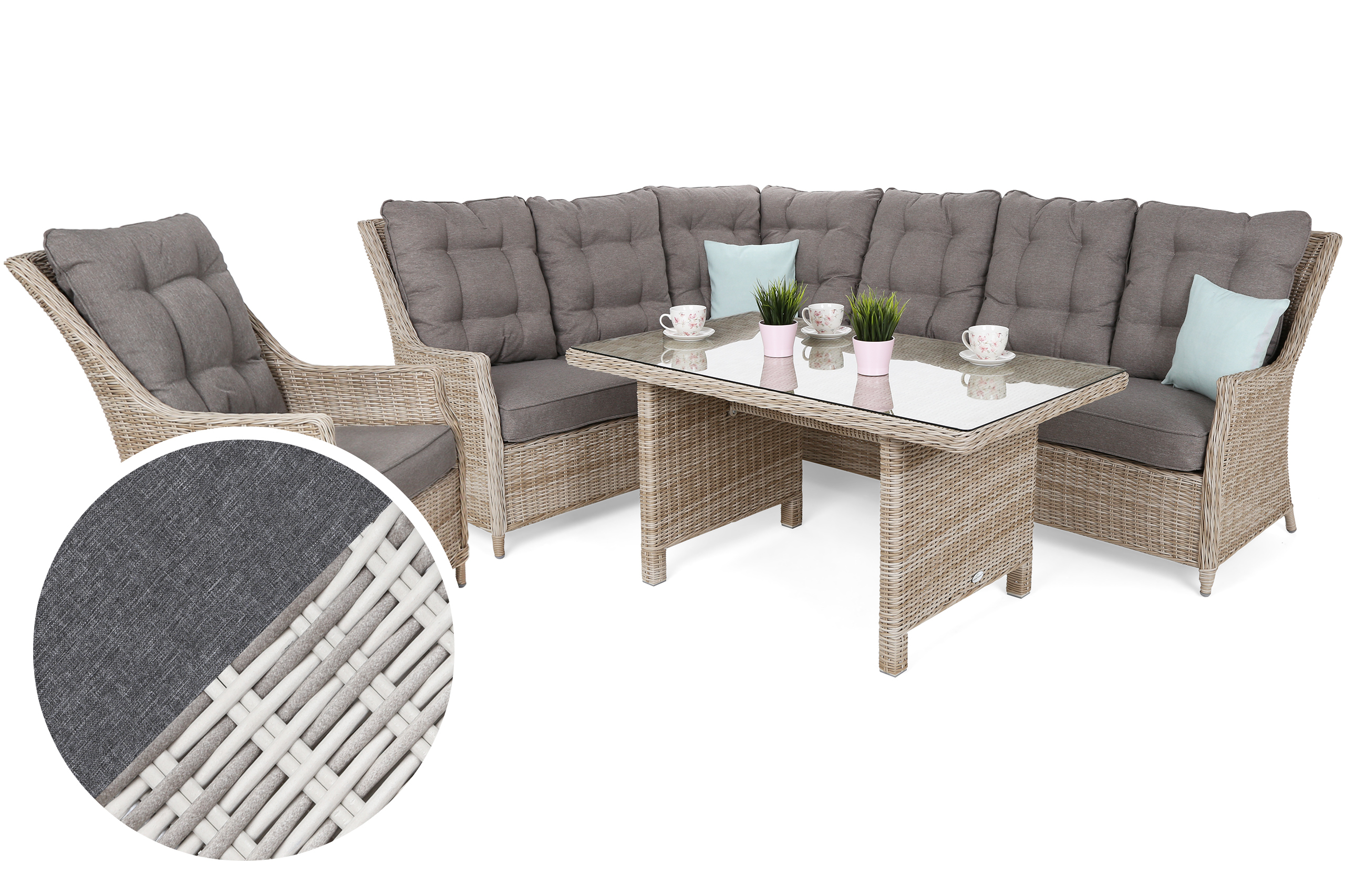 Narożny zestaw mebli ogrodowych lewy Alicante Light Grey / Grey Melange