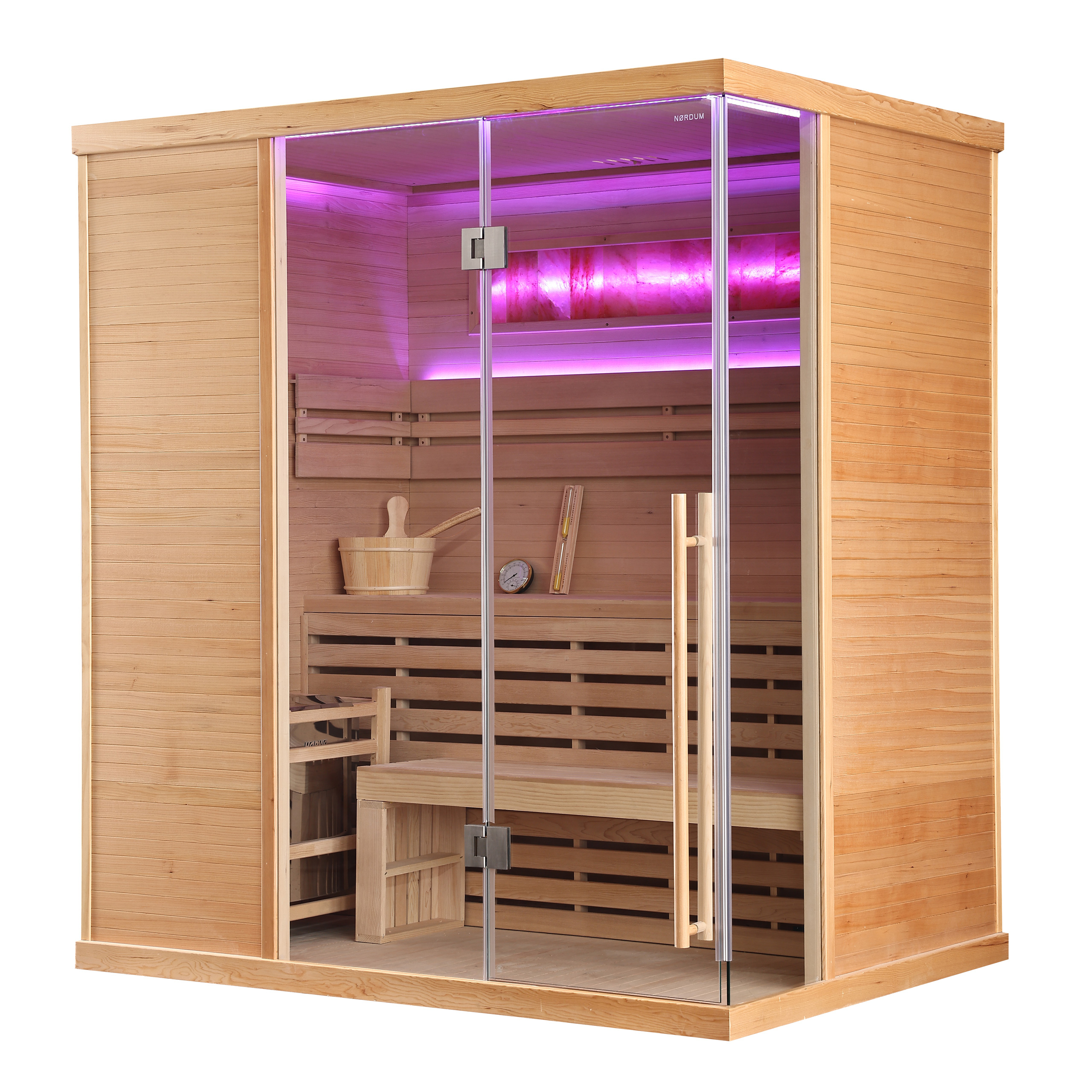 Sauna fińska narożna Nordum Pure One 4-osobowa naturalna