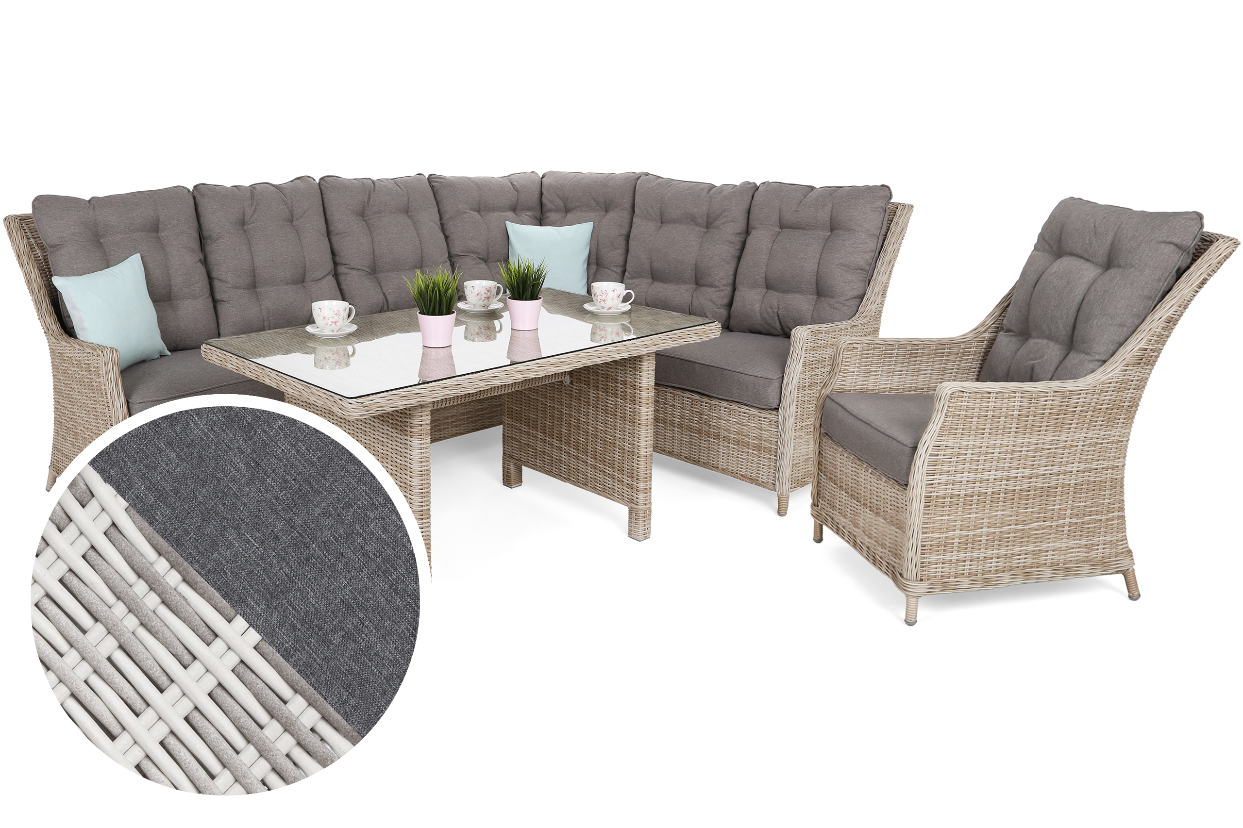 Narożny zestaw mebli ogrodowych prawy Alicante Light Grey / Grey Melange