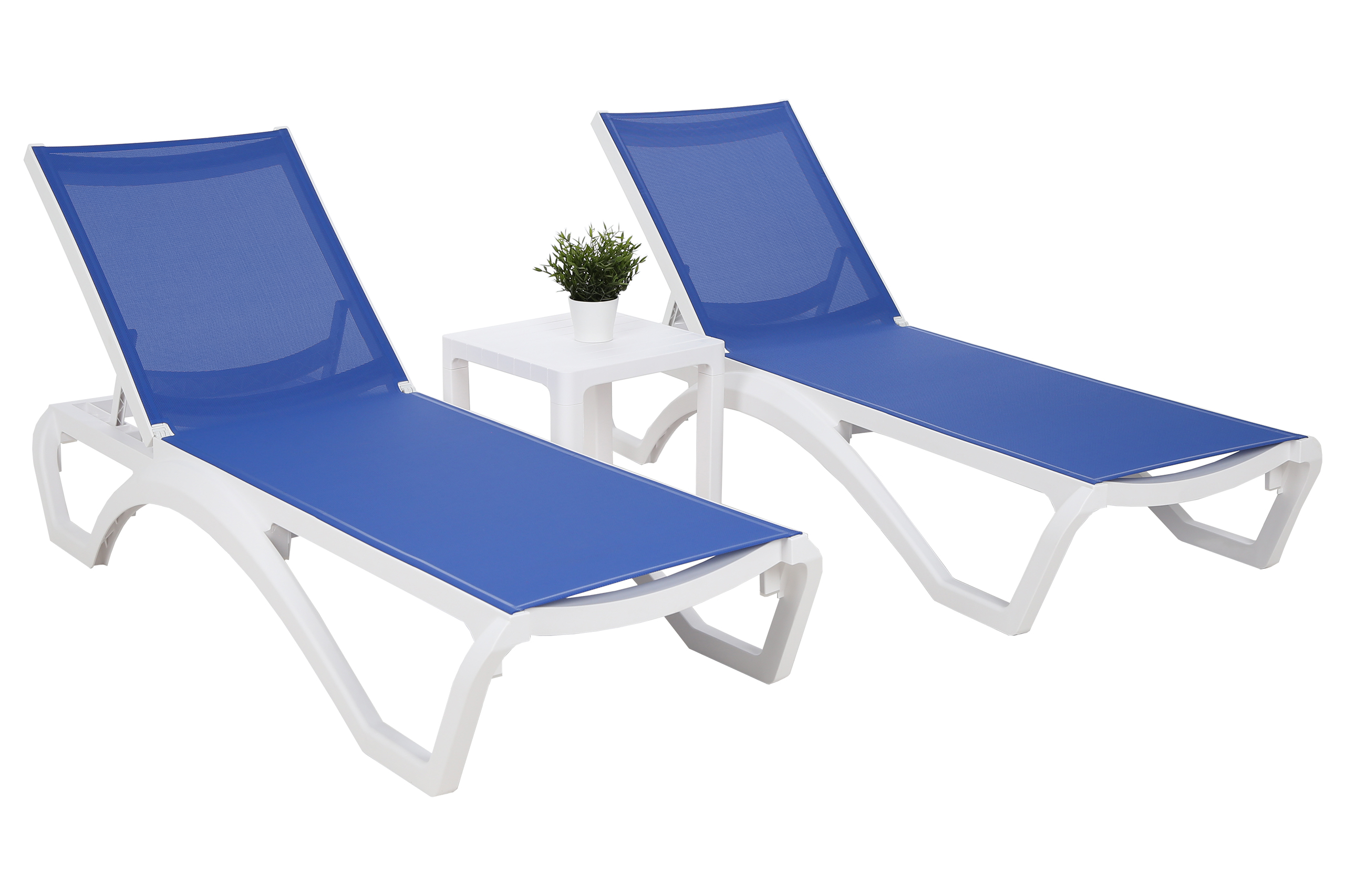 Zestaw leżaków ogrodowych Monako White / Blue ze stolikiem