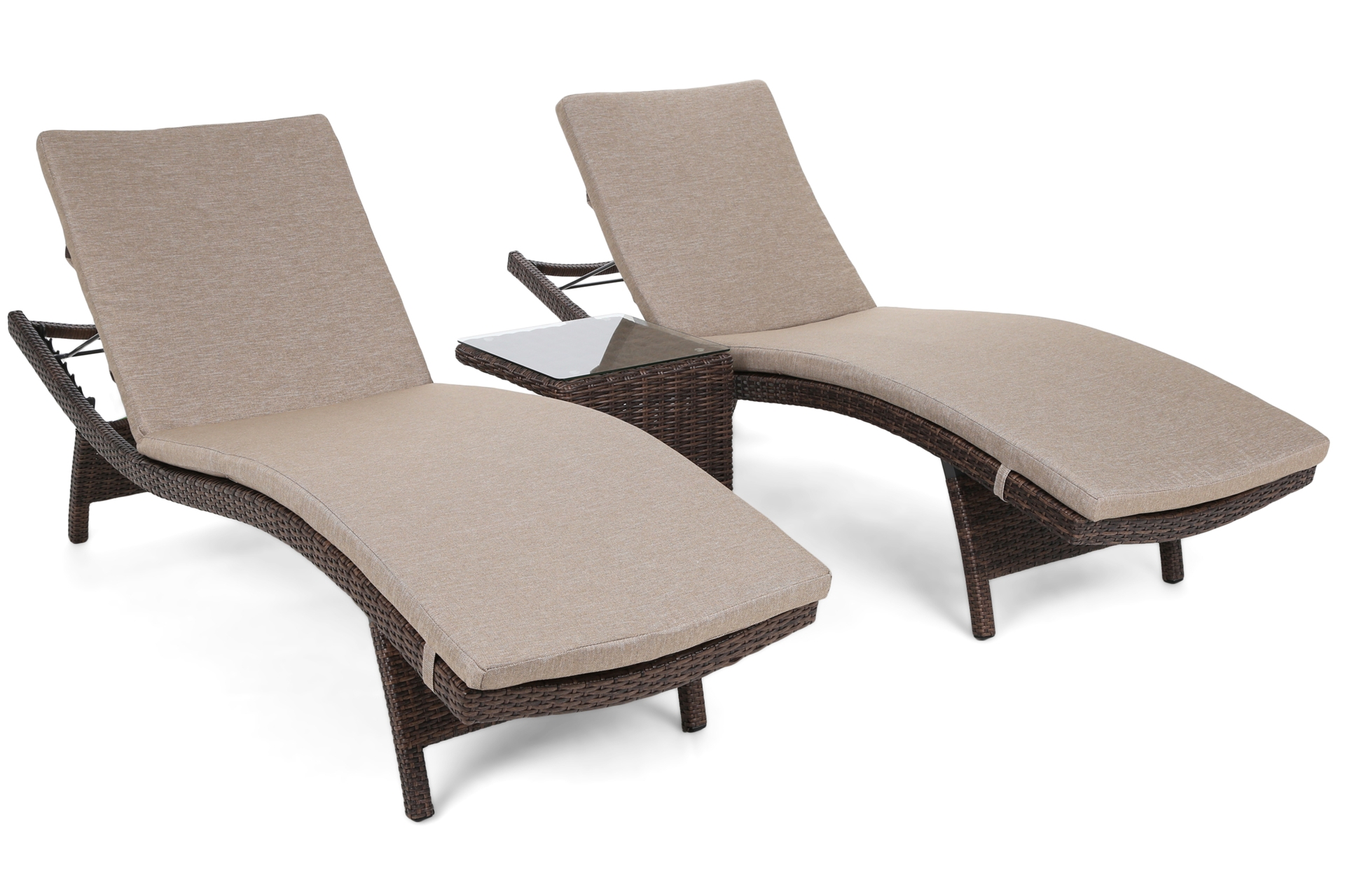 Zestaw leżaków ogrodowych z technorattanu Marbella Brown Mat / Brown Melange ze stolikiem