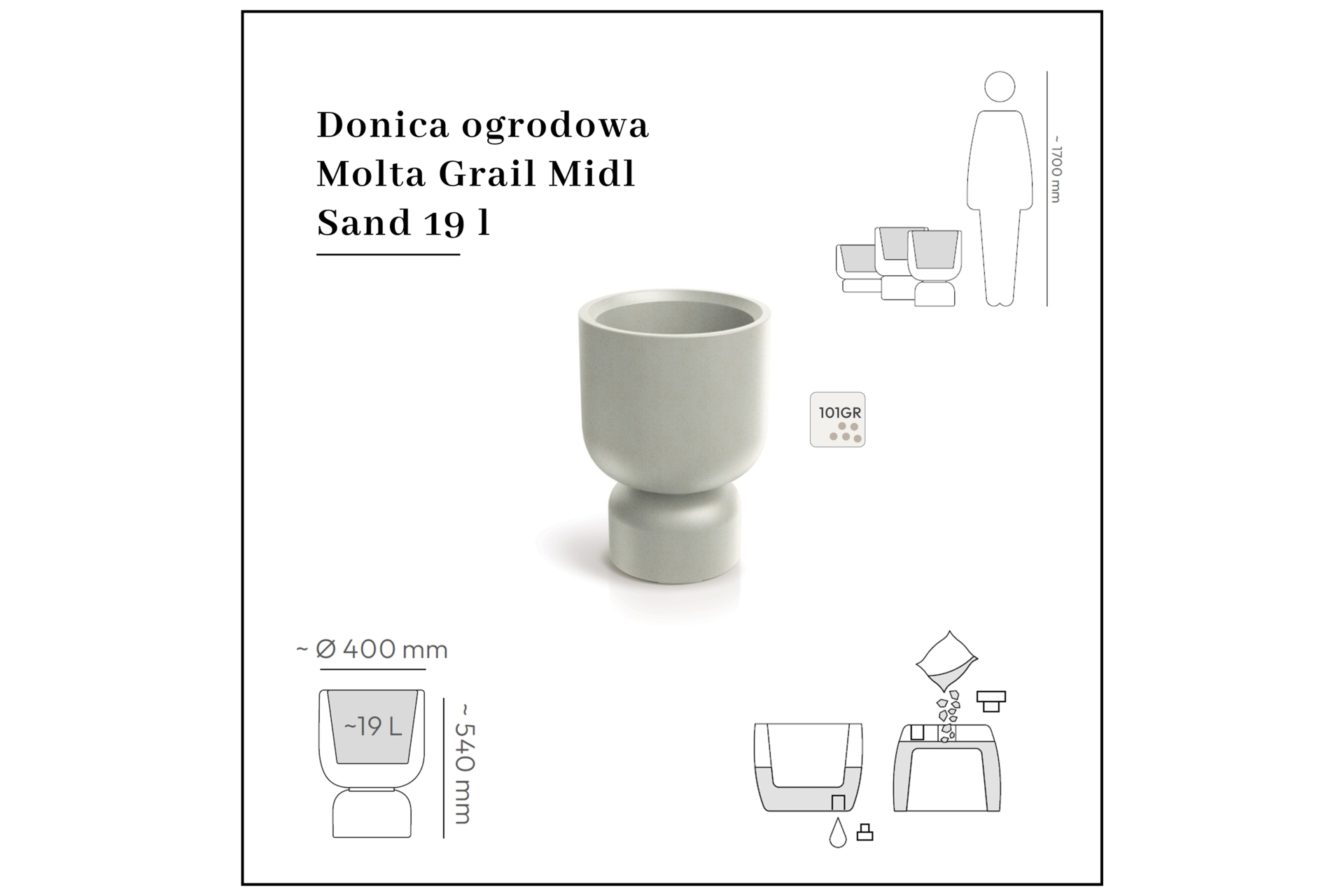 Donica ogrodowa Molta Grail Midl Sand 19 l
