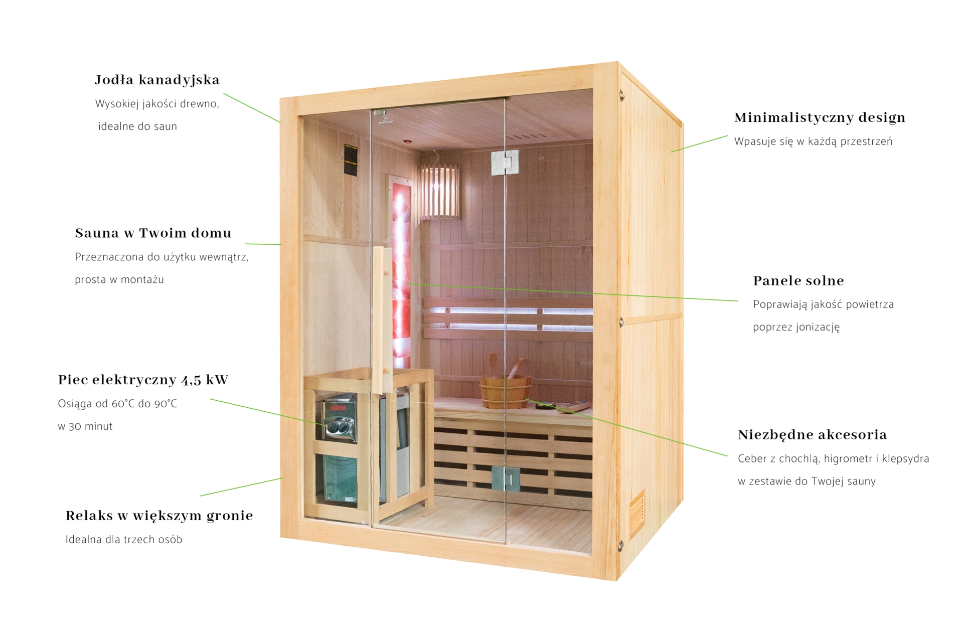 Sauna fińska Nordum Solea 3-osobowa naturalna