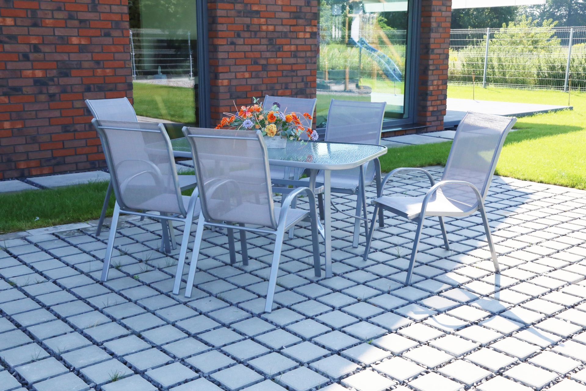 Meble ogrodowe metalowe Sevilla 150 cm Silver / Taupe 6+1